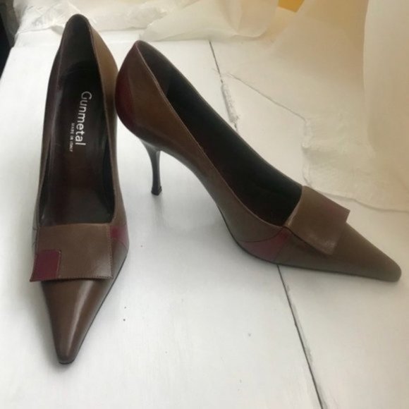 Gunmetal Brown color-block stiletto pumps NEW w/o box - Picture 4 of 12